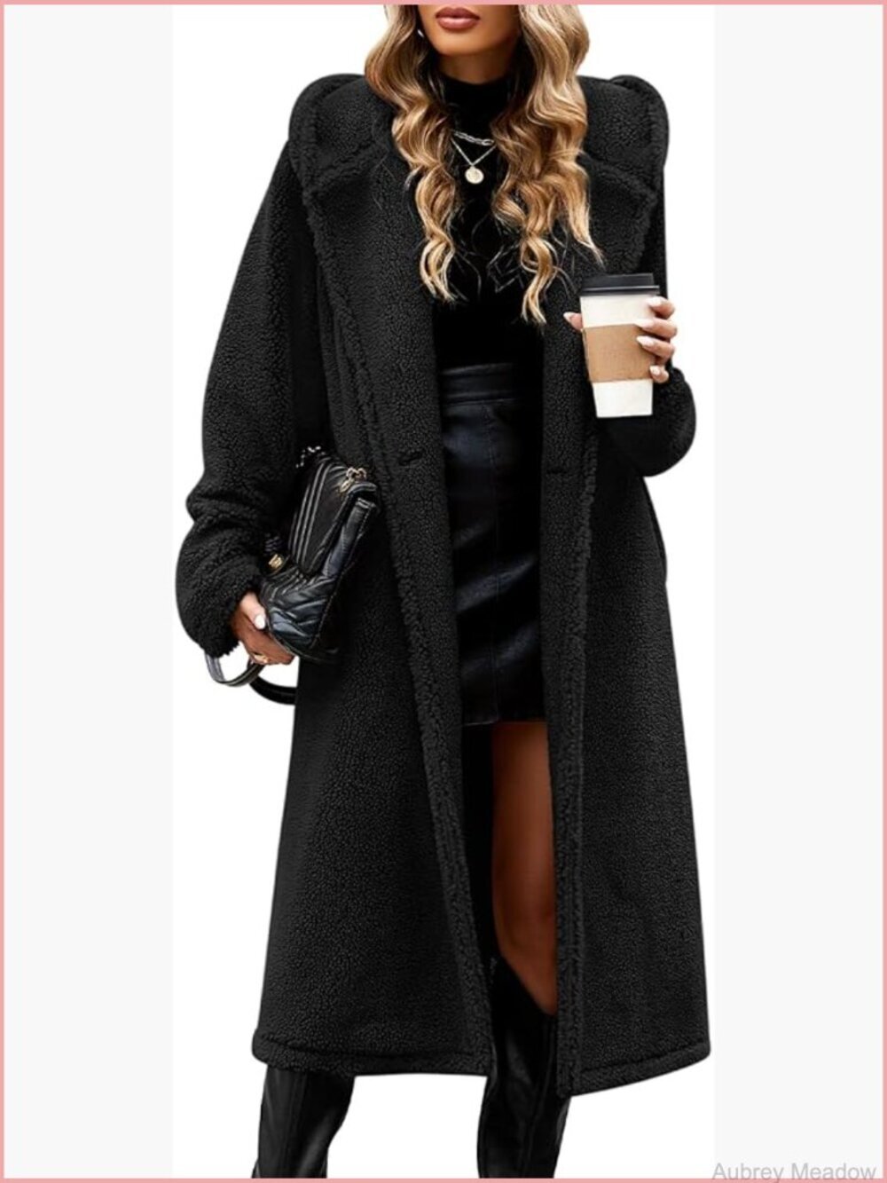 Fuzzy Fleece Hooded Coat Winter Oversize Long Cardigan Jacket Warm Faux Fur